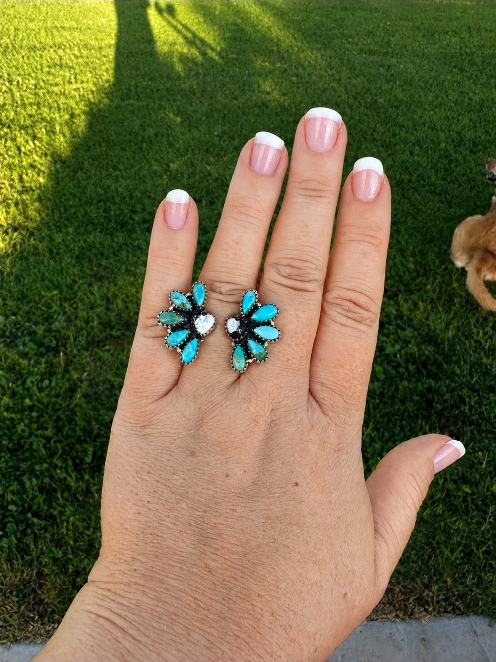 White Buffalo heart & Turquoise Floater Ring - Sterling Silver